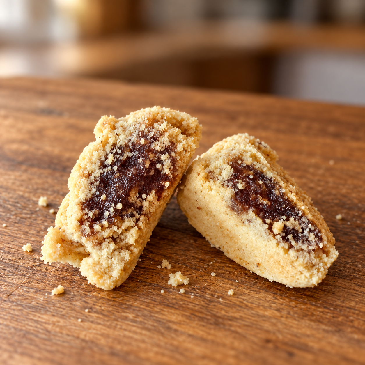 Cookie split open to show its dark jam center